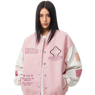 FDR官方店 菱形繡花美式運動(dòng)夾棉棒球服外套男女秋冬寬松夾克 粉色 S