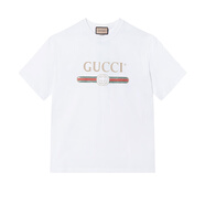 古馳（GUCCI）酷奇短袖男女同款經(jīng)典款式半截袖夏季T體恤衫印花字母做舊破洞款 白色 S 肩寬47胸圍104衣長(cháng)70