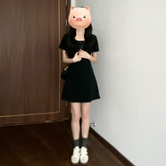 JRET法式赫本風(fēng)顯瘦黑色短袖連衣裙子女裝2025新款夏季感小黑短裙 黑色【春季/冷淡系獨特別致/多巴 L 55/60kg