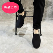 昂秉老北京刺繡花布鞋男潮韓版社會懶人一腳蹬豆豆鞋西山布鞋手工防臭 品牌純黑布鞋 38 偏小半碼