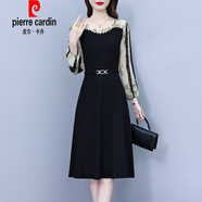 皮爾卡丹（pierre cardin）法式時尚拼接連衣裙女士春季2025新款優(yōu)雅氣質減齡媽|媽假兩件裙 黑色《今年流行別致漂亮獨特設計 L 90-105斤