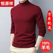 恒源祥毛衣男高領(lǐng)冬天長袖100%純羊毛衫針織衫冬季厚款保暖中年男士打底 HYX5820棗紅（280g?。?M (170) （適合110-130斤）