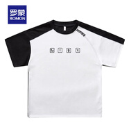 羅蒙（ROMON）美式重磅260g短袖男夏季寬松插肩袖拼接圓領(lǐng)拼接撞色t恤男士上衣 9988黑白T恤 3XL 碼 適合190-210斤