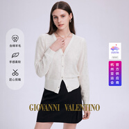卓凡尼·華倫天奴（GIOVANNI VALENTINO）女裝春秋季針織衫女士開衫薄款V領(lǐng)長袖精致工藝短款毛衣外套 鈦白 L