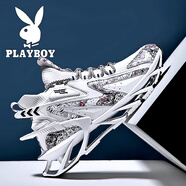 花花公子（PLAYBOY）潮牌男鞋夏季網(wǎng)面鞋2025新款透氣刀鋒跑步運動(dòng)鞋子男高級感休閑鞋 白色 CPL1226180 43