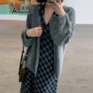 艾美琦美（AIMEIQIMEI）2025年春季穿搭衣服小個(gè)子針織衫掛脖格子連衣裙小香風(fēng)套裝女長(cháng)裙 連衣裙 S