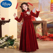 迪士尼（Disney）女童連衣裙秋冬花童婚禮小女孩生日兒童冬裝紅色禮服公主裙兩件套 紅色. 【熱賣促銷價(jià)】 160 中國風(fēng)拜年服
