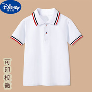 迪士尼（Disney）3-15歲棉男童短袖t恤班服兒童POLO衫夏裝定做小學生白色校服秋季 白色短袖YQ-18（彩扣） 120 cm (適合40-45斤)