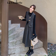 拉夏貝爾（La Chapelle）小香風(fēng)灰色毛呢馬甲套裝裙女秋季氣質(zhì)溫柔風(fēng)感韓系chic三件套 三件套 S (建議105斤以內(nèi))
