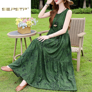 夏典素訂女王（SE.PSTP）夏季棉綢連衣裙新款外穿年輕款吊帶沙灘裙女無袖度假裙子長裙飄逸 28號今年流行的輕奢品牌 3XL 建議125-140斤