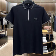 BOSS品2025男士夏季新款半拉鏈時(shí)尚百搭商務(wù)休閑翻領(lǐng)半袖POLO衫 黑色 XL  建議135-150斤