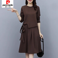 皮爾卡丹（pierre cardin）大碼女裝遮肚胖mm兩件套時(shí)尚套裝裙子新款減齡顯瘦胖妹妹春秋 咖啡色 建議90-100斤 M