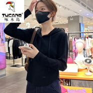 啄木鳥（TUCANO）高腰直筒牛仔褲女2025春秋新款設計感薄款連帽衛(wèi)衣穿搭配休閑顯瘦 黑色上衣【單件】 M