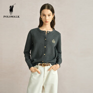 POLOWALK女士針織衫2025秋季新款純色簡(jiǎn)約圓領(lǐng)長(cháng)袖開(kāi)衫女上衣 花灰色 M