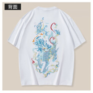 古萊登（GODLIKE）夏季新款麒麟重工刺繡純棉 短袖T恤男寬松大碼休閑國潮潮牌圓領(lǐng)衫 9039 白色 M