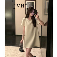 JVH香港潮牌小香風(fēng)白色連衣裙女 2025夏季新款釘珠泡泡袖寬松短裙子 白色 L
