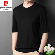 皮爾卡丹（pierre cardin）7七分袖短袖t恤男桑蠶絲夏季冰 絲五分袖寬松半袖男士休閑體恤衫 7072黑色（七分） M 170/88A90-115斤