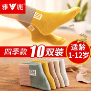雅鹿10雙裝兒童中筒棉襪春秋季男女童寶寶嬰兒短襪小孩70%棉襪 XL 碼（適合腳長20-22CM） 10雙