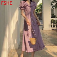 FSHE法式復(fù)古小眾連衣裙女2025新款收腰氣質(zhì)中長(zhǎng)款桔梗裙春夏韓版裙子 紫色連衣裙 L _100-115斤