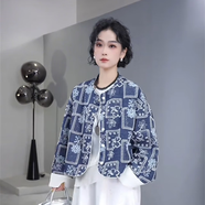 WEWE新中式國風(fēng)刺繡亮片氣質(zhì)外套女2025春季圓領(lǐng)設(shè)計(jì)感復(fù)古上衣潮 牛仔藍(lán)色 M （100-120斤）