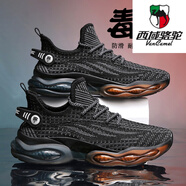 西域駱駝（VANCAMEL）春秋新款男鞋網(wǎng)面透氣厚底跑步老爹鞋 黑色-主圖款 41