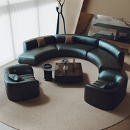 歐梵登半圓弧形異形沙發(fā)商用店鋪休息區接待售樓處會(huì )客洽談酒店大廳大堂 長(cháng)3.4米+單人*2張+茶幾 送抱枕 科技皮（免洗耐臟好打理）