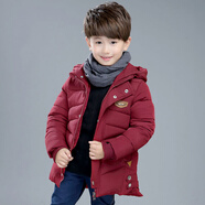 G.DUCKKIDS童裝兒童羽絨服男童中長款加厚外套冬季中大童冬裝防風(fēng)保暖棉服 酒紅色【棉服】 160 建議150-160cm12-13歲