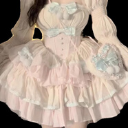 元蓓盈甜美初戀洋裝奶甜Lolita公主裙小個(gè)子蓬蓬收腰超仙 連衣裙+裙撐 沒(méi)有包包 M