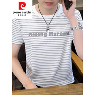 皮爾卡丹短袖t恤男士2025夏季新款冰絲燙鉆寬松圓領(lǐng)條紋半袖休閑冰感上衣 旗艦官方-23897白色-國際品牌 4XL 180-200斤-國際品牌