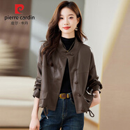 皮爾卡丹春秋季短外套女裝2024新款韓版寬松小個(gè)子短款風(fēng)衣女士皮夾克上衣 卡其色 L （115-125斤）