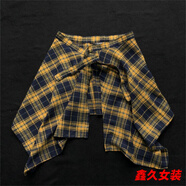 美安嘉一片式屁簾格子衫遮臀裙子屁簾裝飾短袖格子襯衫兩件套多巴胺穿搭 黃黑格 P3 均碼