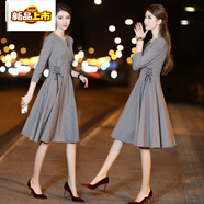 初徑2025新款春裝V領(lǐng)韓版氣質(zhì)收腰顯瘦中長(cháng)裙千鳥(niǎo)格七分袖修身連衣裙 千鳥(niǎo)格 XL