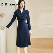Z.R.Zoro奢侈品連衣裙女2025春季新款通勤高級(jí)感連衣裙褶皺亮線收腰裙子女 藏藍(lán)色 2XL