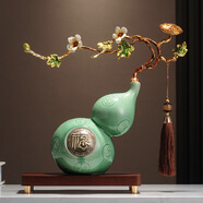 赟婭中式客廳玄關(guān)陶瓷富貴青松葫蘆擺件家居辦公室工藝裝飾品喬遷禮物 冰裂紋如意葫蘆【禮盒】木質(zhì)底座