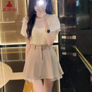 夏雨瑤重工亮片小個(gè)子穿搭一整套女夏季泡泡袖襯衫高腰百褶半身短裙套裝 卡其色短裙 單件 XL 【建議115-130斤】