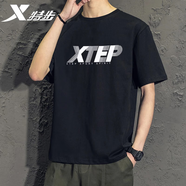 特步短袖男夏季2025新款男士圓領(lǐng)棉質(zhì)健身T恤男跑步運(yùn)動(dòng)透氣休閑裝 XTEP黑色【爆款半袖】 0179 S (165)