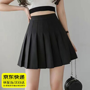 Qbily 半身裙女 百褶裙高腰A字顯瘦小個(gè)子短裙學(xué)院風(fēng)防走光純色 百褶裙M碼拉鏈款【黑色】 常規(guī)