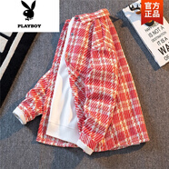 花花公子（PLAYBOY）小香風(fēng)夾克外套男短款寬松休閑百搭?yuàn)A克春秋款潮牌高級(jí)感格子夾克 紅色 NJN#XXF016高質(zhì)量 M