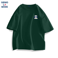 GENIOLAMODEt恤男純棉透氣夏季休閑時(shí)尚簡(jiǎn)約印花百搭短袖男生衣服 森綠 XL