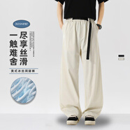 雪萊瓊斯（Shelley Jones）美式褲子男春夏季薄款寬松垂感大碼冰絲彎刀褲潮闊腿百搭休閑褲男 米白色 XL [建議125-145斤]