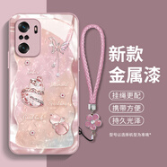 班藍 適用紅米K40Pro手機殼新款K30pro\K40S幸運福蝶葫蘆全包防摔高顏值超薄玻璃網(wǎng)紅女款保護套潮 玫瑰粉-A2326碎鉆幸運葫蘆+花手鏈 紅米K40