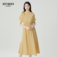 深呼吸DEEP BREATH女裝小V領(lǐng)松緊腰純色紐扣長(zhǎng)款連衣裙A500351 黃 S (2碼)