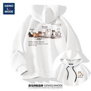 GENIOLAMODE情侶裝春秋季連帽衛衣男女初高中學(xué)生青少年衣服寬松帶帽外套男生 白色(放空貓胸背標) L /175