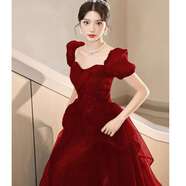 唐努烏大碼敬酒服新娘酒紅色結婚訂婚回門(mén)氣質(zhì)禮服連衣裙女平時(shí)可穿 紅色 3XL