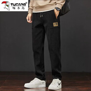 啄木鳥(niǎo)休閑褲男秋冬款時(shí)尚百搭加絨直筒褲男顯瘦寬松褲子秋冬男休閑長(cháng)褲 261黑色常規 XL 建議120-150斤