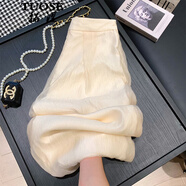 拓澀（TUOSE）輕薄網紗飄逸闊腿褲女2025新款夏季高腰垂感顯瘦直筒寬松褲子薄 杏色 M