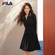 FILA 斐樂官方連衣裙女子楊冪同款裙子2025春新款潮流時尚翻領(lǐng)連身裙 正黑色-BK 2XL 180/96A/XXL