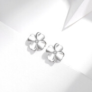 柯游S999純銀足銀光面四葉草耳釘女韓國氣質(zhì)不易過(guò)敏簡(jiǎn)約小耳環(huán) E15鑲鉆版(配塑料耳堵)