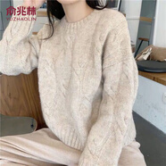 俞兆林加絨加厚毛衣女2025年新款秋冬針織麻花短款學(xué)生套頭寬松慵懶風(fēng)潮 杏色 S null