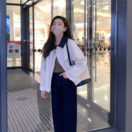 WEWE簡約文藝拼色polo領短外套女休閑2025春秋爆款小個子百搭顯瘦上衣 米白色【正品2929】 M 85-115斤